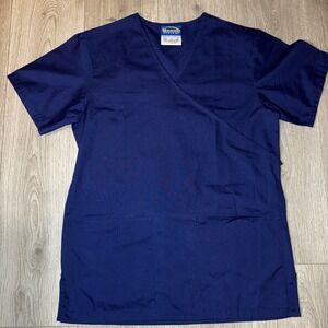 Scrub Wear Womens Navy Blue Mock Wrap V-Neck Scrub Top Style 608 XS